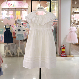 perimitz女童纯白色短袖连衣裙，2024年夏韩国(夏韩国)花边，领公主裙