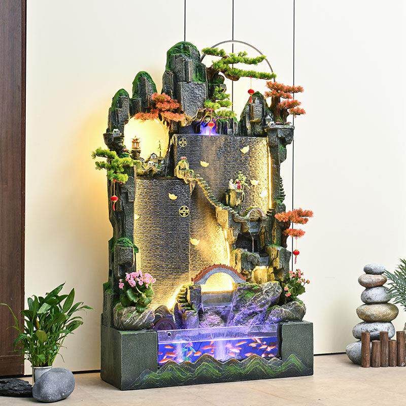 风水轮大型山水假山循环水鱼缸喷泉客厅玄关加湿器庭院造景装饰