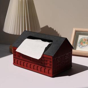 艺术创意新中式纸巾盒水泥房子建筑家用卫生纸盒客厅餐巾纸卫生纸