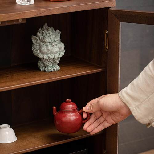 中式实木桌面多宝阁收纳盒茶杯置物博古架茶具挂墙黑胡桃木展示柜
