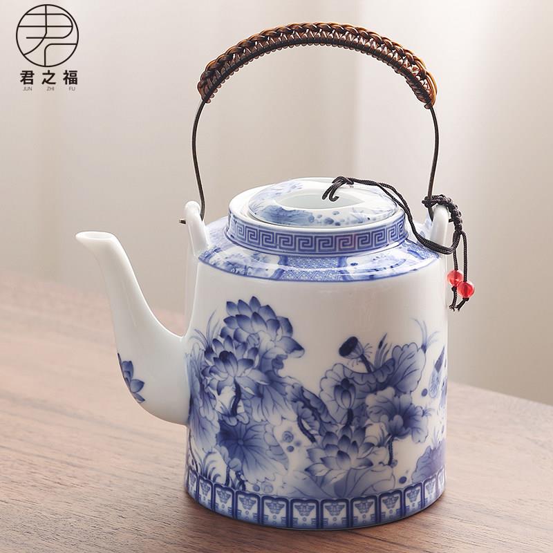 陶瓷茶壶高身提梁壶带过滤网青花瓷大容量茶具珐瑯彩家用泡茶单壶