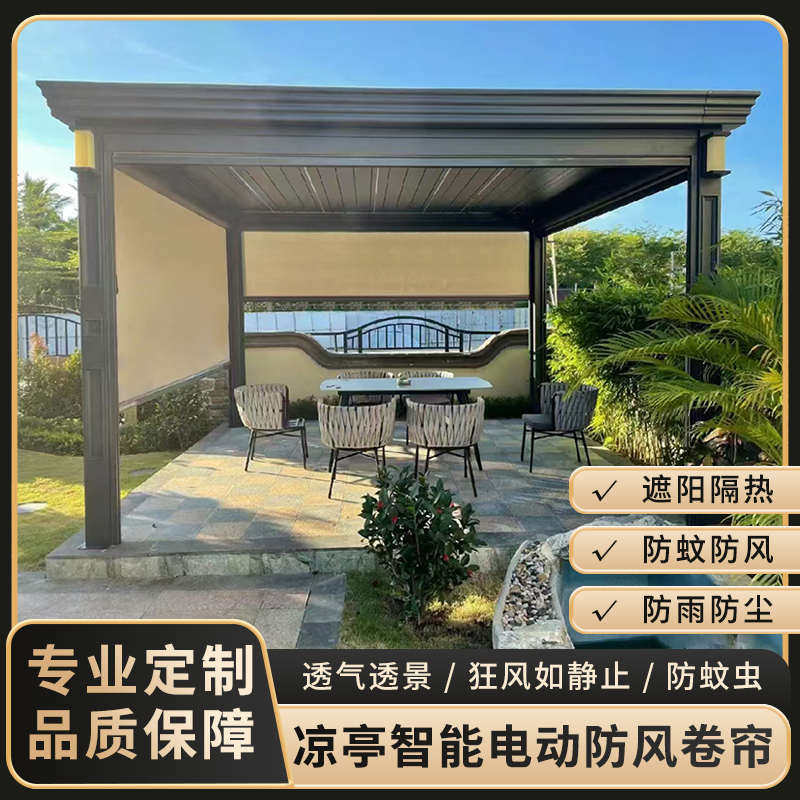 阳台电动防风卷帘凉亭遮阳帘户外挡雨防蚊窗帘智能开放式升降纱窗