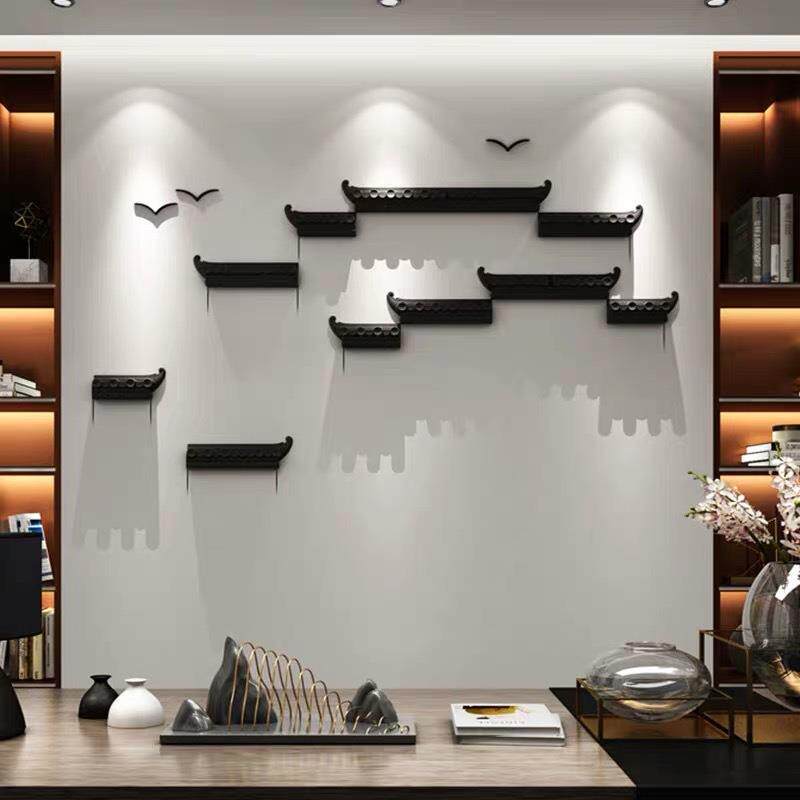 新中式屋檐陶瓷壁饰 创意餐厅仿古屋顶挂饰 立体工艺墙上装饰品