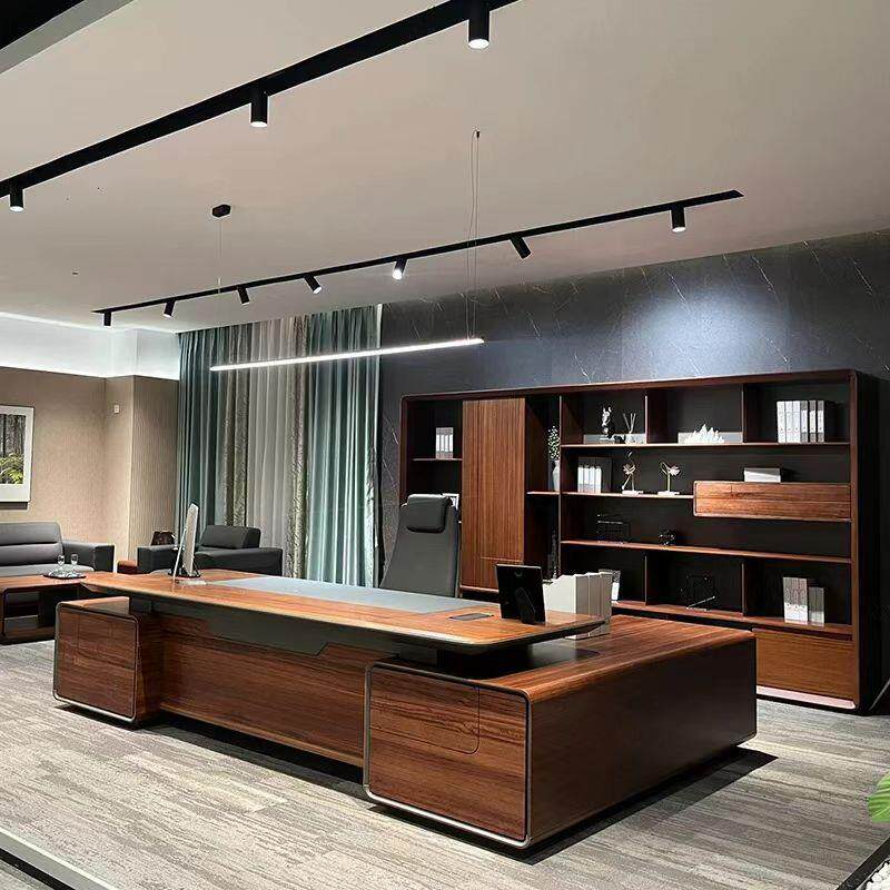 新中式实木老板桌黑胡桃木总裁董事长办公室大班台办公桌现代简约