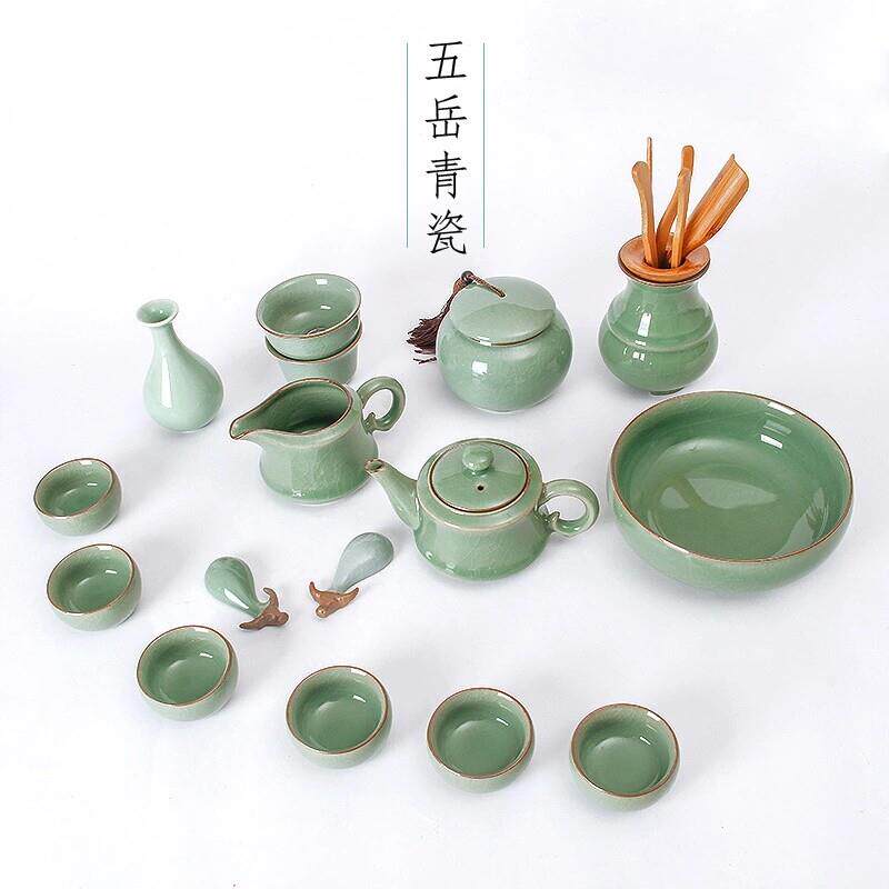 正品龙泉青瓷茶具套装家用茶道陶瓷整套功夫茶具汝窑冰裂茶具包邮