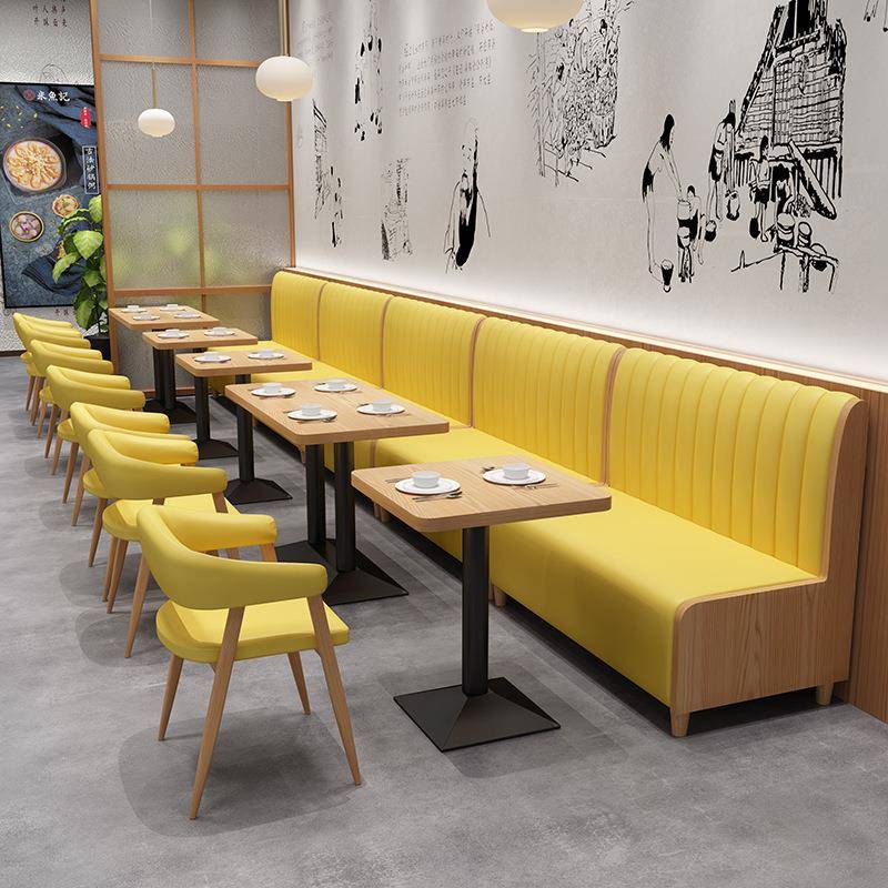 网红奶茶店卡座沙发咖啡厅火锅店简约双人实木靠墙餐饮桌椅组合