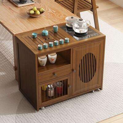 新中式移动茶小茶桌家用茶带轮阳茶几客厅烧台RBU车水壶一台体茶