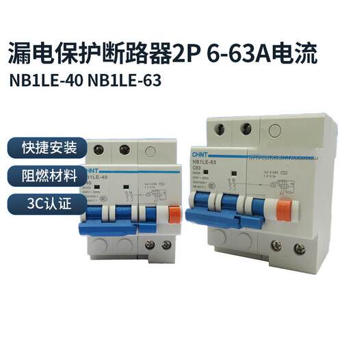 正泰漏电断路器 NB1LE-40 2P C6A 10A 16A 20A 25A 32A 40A C型