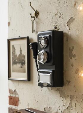 酒吧风格 老式复古做旧工艺摆件 壁挂式电话机模型