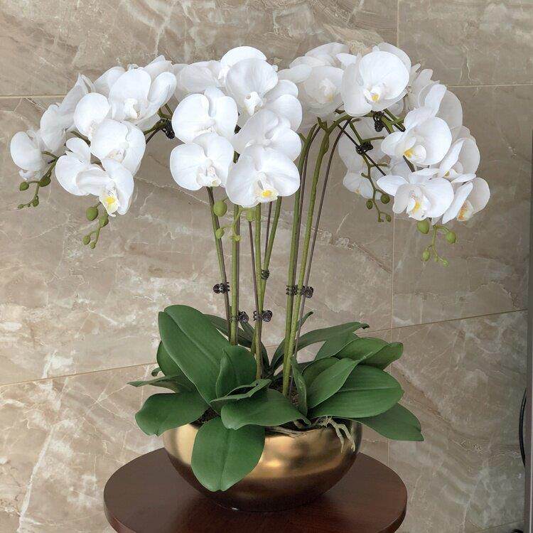 花盟手感蝴蝶兰套装客厅玄关假花高档彷真花绢花金色花瓶北欧现代
