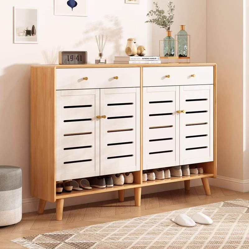 新款直销透气实木鞋柜北欧风家用门口多层入户防尘木质小型鞋柜收