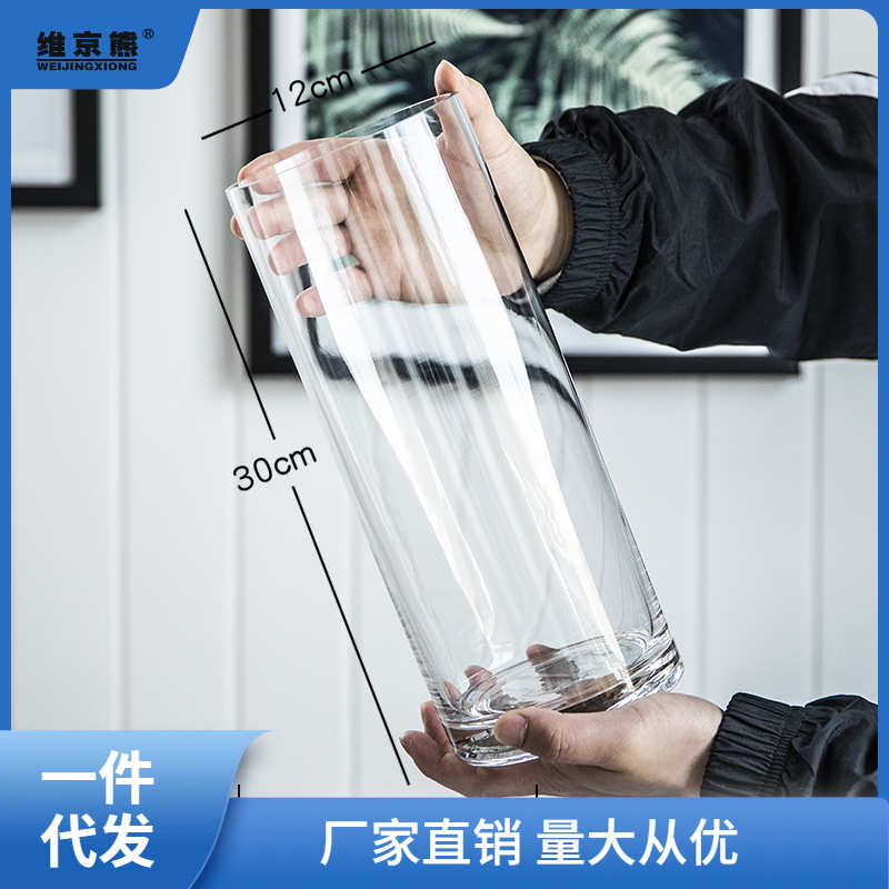 特大号花瓶简约玻璃透明落地摆件客厅餐桌水竹富贵竹干花插花链衡
