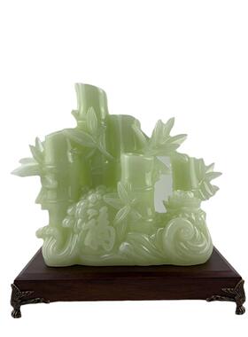 仿玉天然玉石财富节节高竹子摆件创意中式客厅家居饰品开业礼品