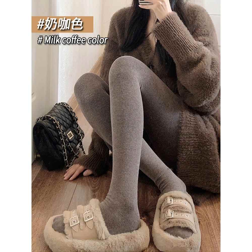 日本TB春秋保暖羊绒连裤袜女冬季加绒高腰紧身加厚奶咖色打底裤子