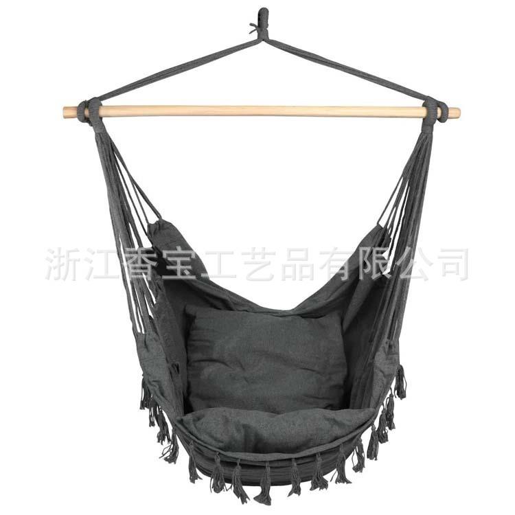 厂家直销黑色木棍流苏吊椅含枕头欧美户外室内吊椅吊床