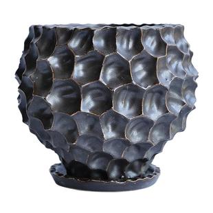 日式陶瓷花盆块根兰花创意盆景多肉蝴蝶兰盆栽艺术陶盆带托盘粗陶