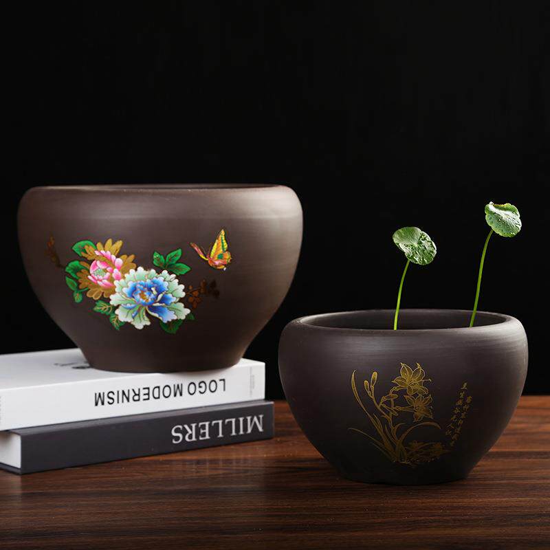 碗莲睡莲紫砂缸室内无孔特大中小号荷花绿萝铜钱草水培花盆陶瓷