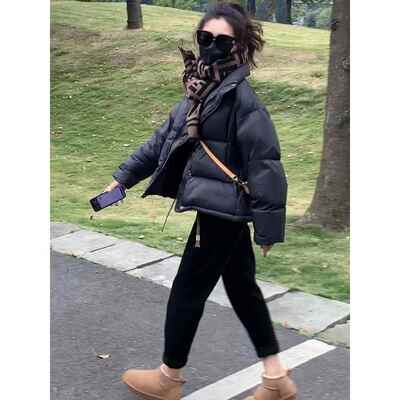 黑色羽绒服女短款冬季2025新款韩版宽松轻薄白鸭绒加厚保暖外套潮