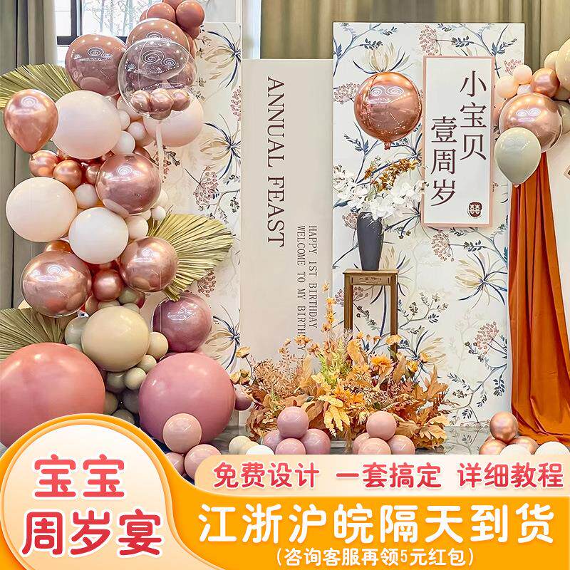 新款直销宝宝生日一周岁百天满月周岁宴场景装饰气球酒店餐厅背景