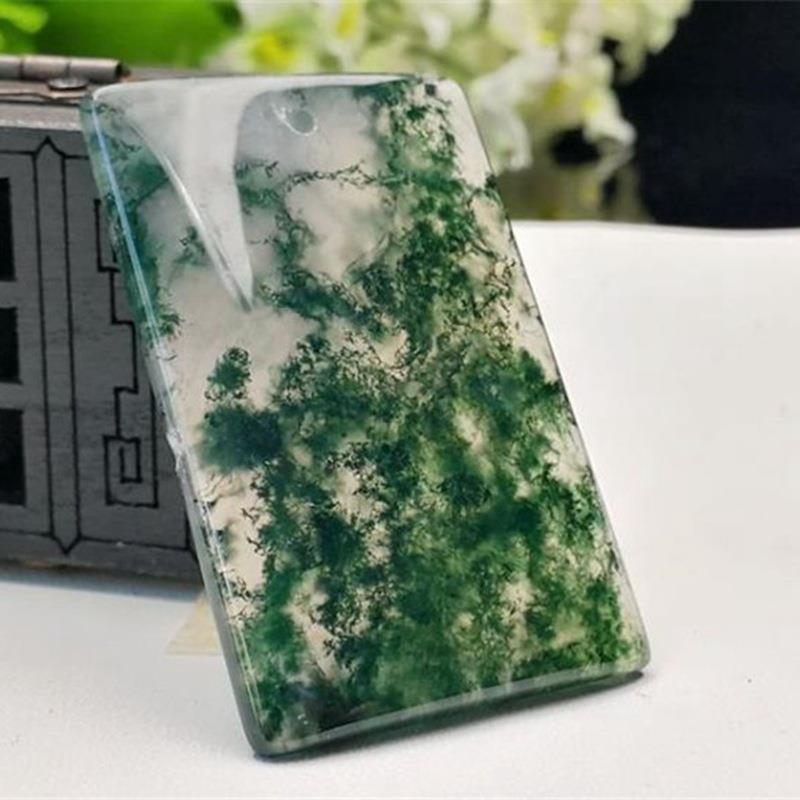 水草玛瑙玉石安无事牌子挂件玛瑙玉器吊坠玉佩