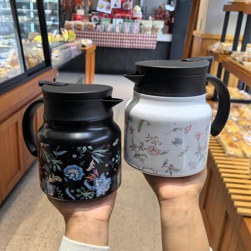 316咖啡壶茶水分离保温壶室内家用办公保温壶简约花纹精美焖茶壶