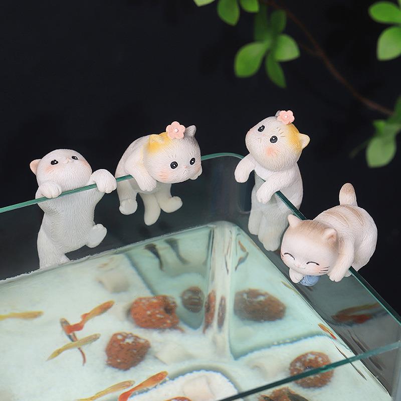 如果卡通猫咪鱼缸造景创意摆件水族箱装饰品花盆爬缸微缩景观配件
