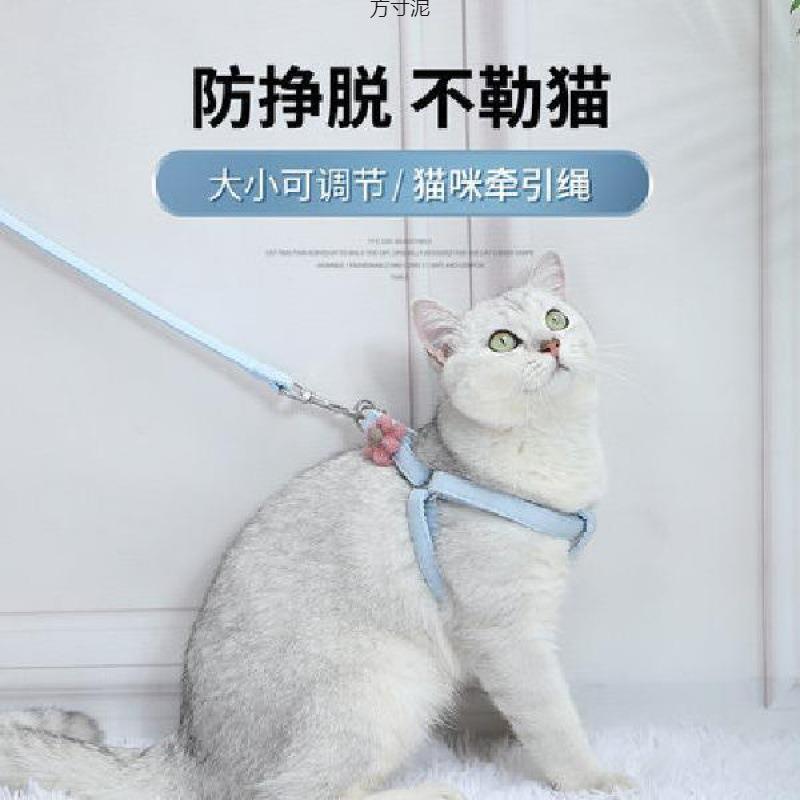 猫咪外出牵引绳防挣脱猫绳子遛猫绳可爱小花背心式遛狗绳宠物项圈
