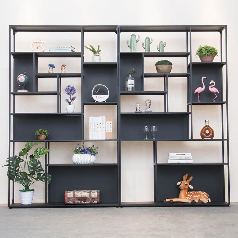 复古铁艺置物架落地书架屏风隔断客厅工业风创意美式玄关展示架子