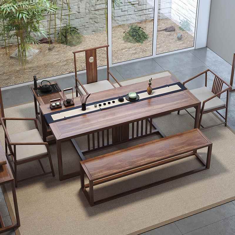 老榆木茶楼桌子泡茶桌禅意茶台茶几实木茶室家具新中式茶桌椅组合
