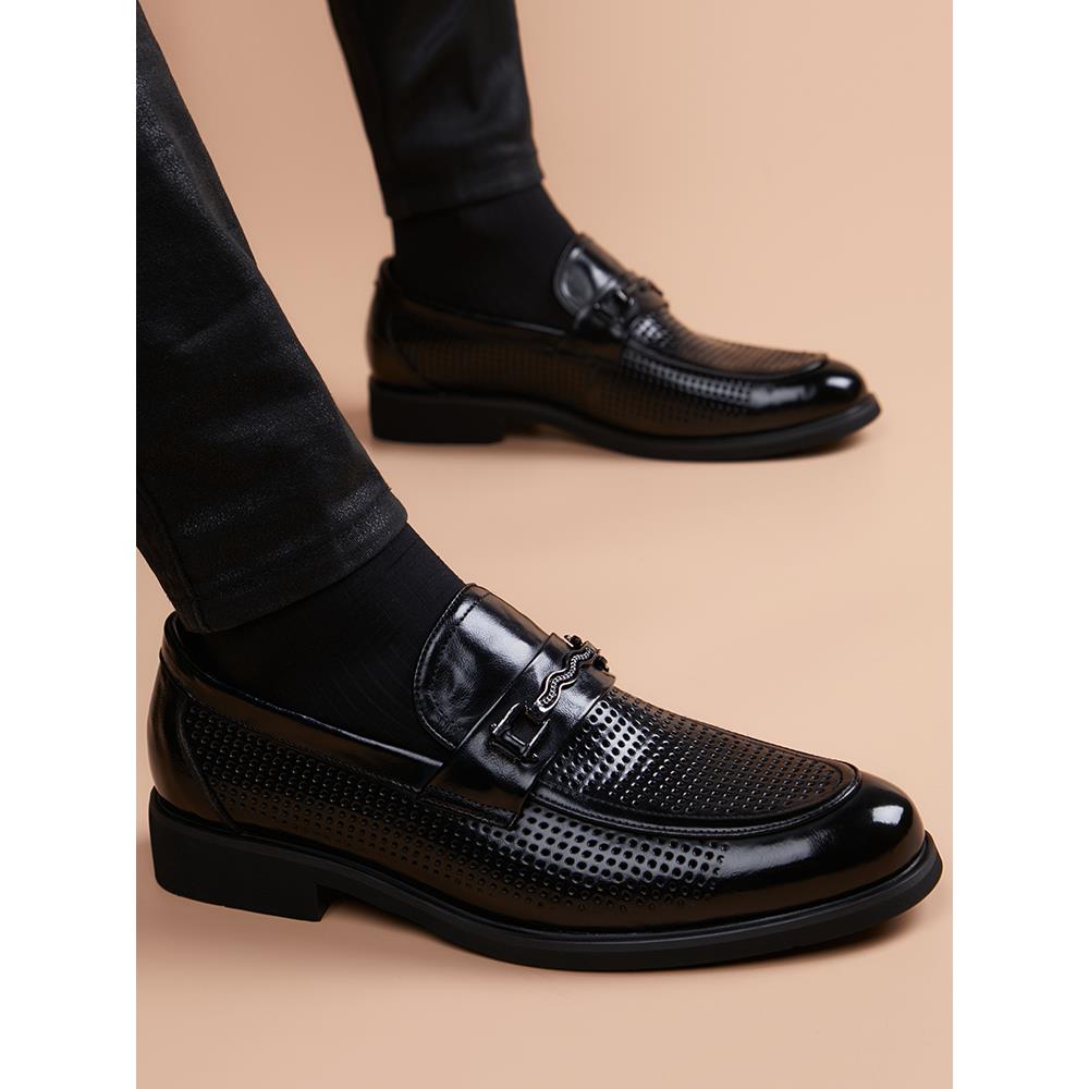 秋冬空心休闲皮鞋男士透气商业层拖鞋尖趾乐福鞋1031z