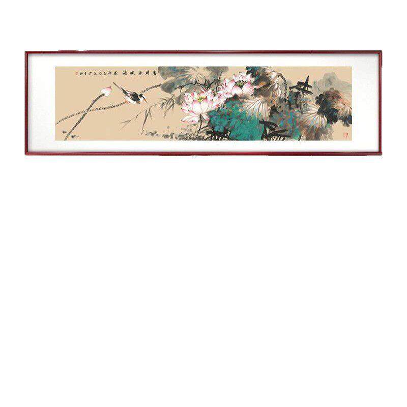 新中式荷花写意装饰画沙发背景墙挂画卧室实木画框遮挡挂画厂家