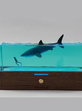 创意摆件小夜灯夜光树脂木质家居装饰内雕海底蓝鲸鱼小夜灯摆件