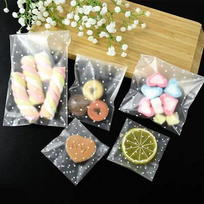 100pcs Plastic Transparent Packing Cellophane Bags Polka Dot