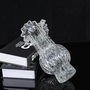 创意夜光玻璃花瓶百褶裙客餐厅卧室玄关花瓶插花高级感装饰品摆件