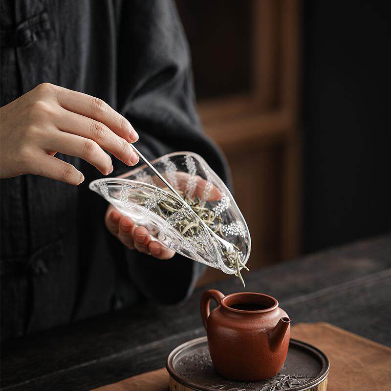 几欢日式玻璃茶则纯手工大茶荷加厚高透茶具配件气泡茶匙手作茶道
