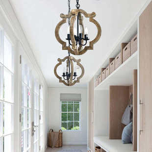 ebay美式 复古工业风木艺灯具创意圆形厨房岛农舍吊灯