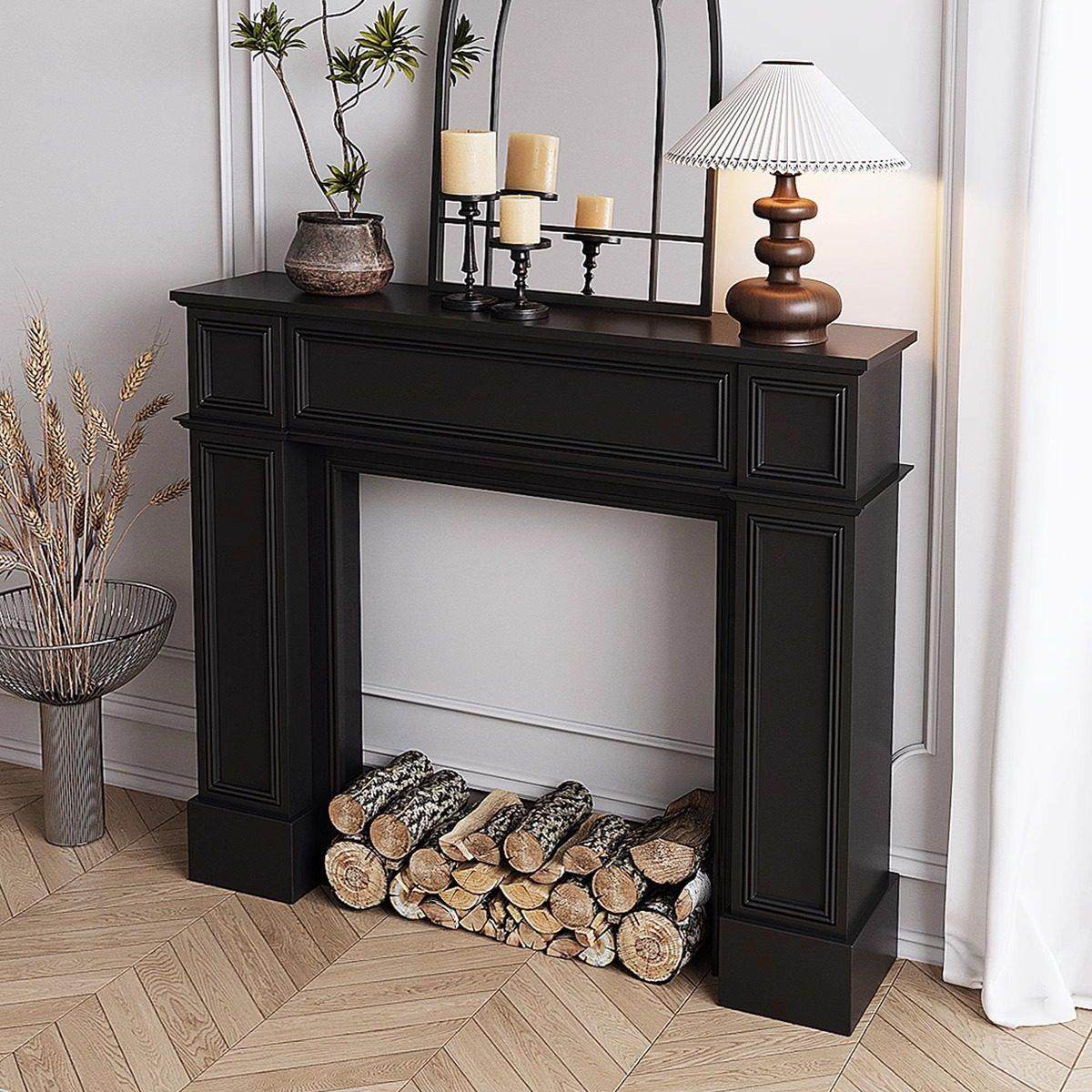 黑色壁炉架实木装饰柜架婚礼客厅展示民宿玄关隔断台家用法式覆古