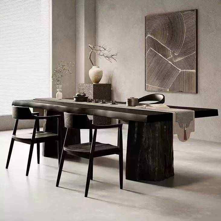 白蜡木纹理侘寂风茶桌茶台家用碳化黑简约现代客厅实木茶桌椅组合,住宅家具,家用茶台/茶桌,淘宝优惠券,粉丝福利购,淘宝优惠卷