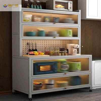 厅炉置物RLB柜厨房落地餐柜带门能储物柜微波烤箱锅具多层功收纳