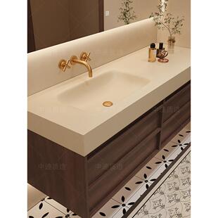 中古风骨骼线岩板热弯一体盆浴室柜组合洗漱台洗手台洗脸盆柜定制