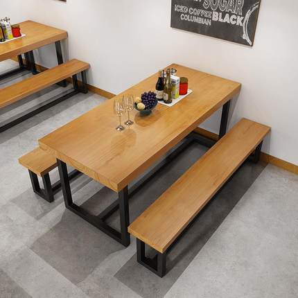 烧烤店实木桌子长方形商用酒店餐厅餐桌椅组合食堂员工吃饭桌简约