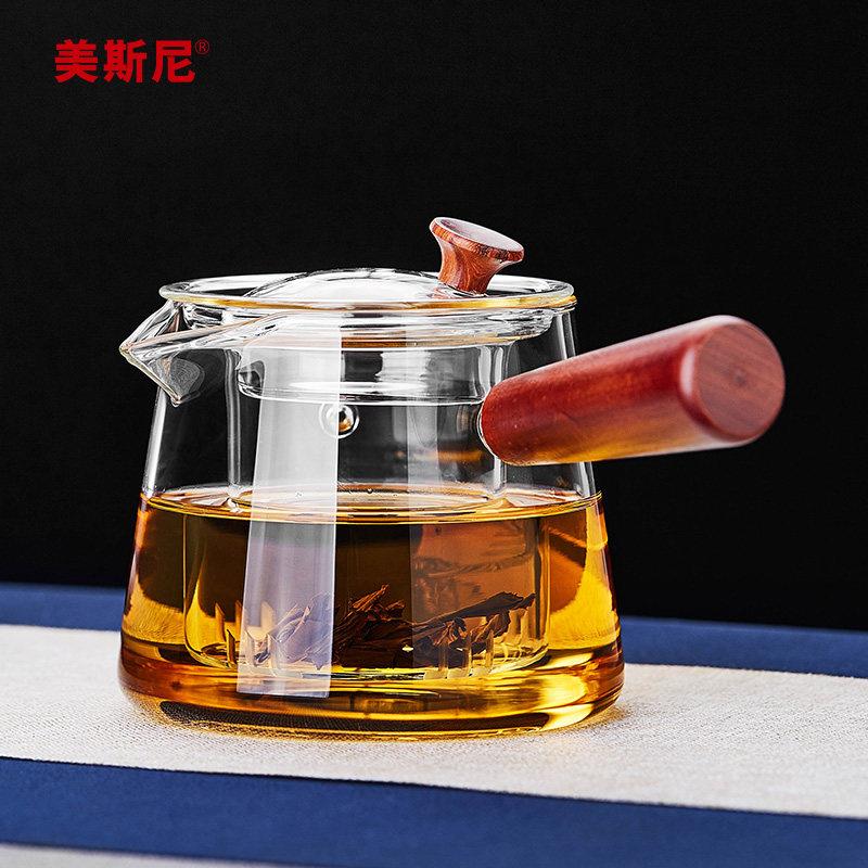 玻璃煮茶壶侧把耐高温过滤木把泡茶壶电陶炉煮茶器家用烧水壶茶具