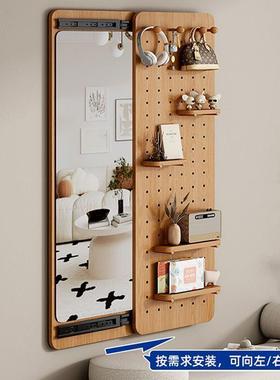 洞OAH形身镜实木推拉隐隐藏式穿衣镜壁挂贴墙可遮挡关全闭洞板试