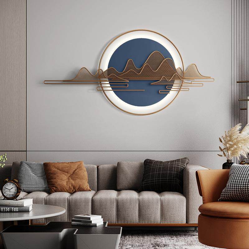 客厅沙发背景挂饰墙面壁挂件轻奢铁艺壁饰餐厅圆形山水装饰画玄关