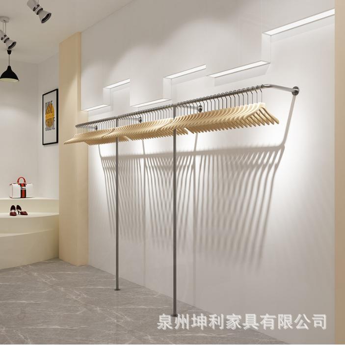 服装服店示架上墙不锈钢/拉丝饰女展装店挂陈列架货架挂衣侧架子