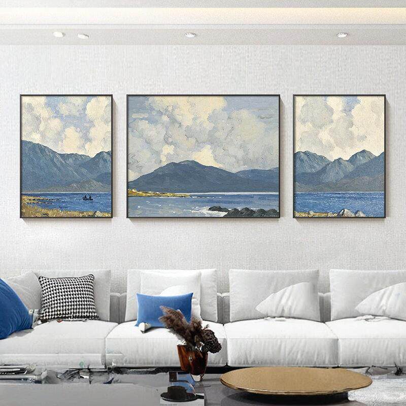 北欧客厅挂画风景山水画抽象简约现代沙发背景墙装饰画三联幅壁画