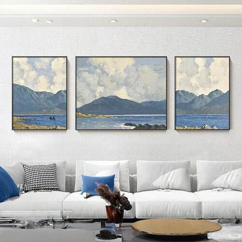 北欧客厅挂画风景山水画抽象简约现代沙发背景墙装饰画三联幅壁画