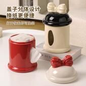 奶油陶瓷纸盒巾件高摆档用轻奢客厅家抽纸盒茶几高级感创意406纸
