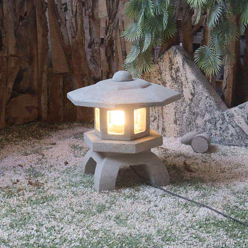石灯日式庭院石灯笼中式青石仿古太阳能草坪灯户外庭院灯造景摆件