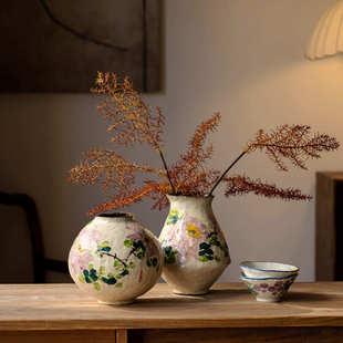 镧林新中式 侘寂风陶瓷花瓶客厅轻奢高级感水培插花器民宿酒店怀袖